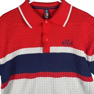 Willie Esco Polo Shirt Mens XL Red White Blue Colorblock Textured Knit Vintage
